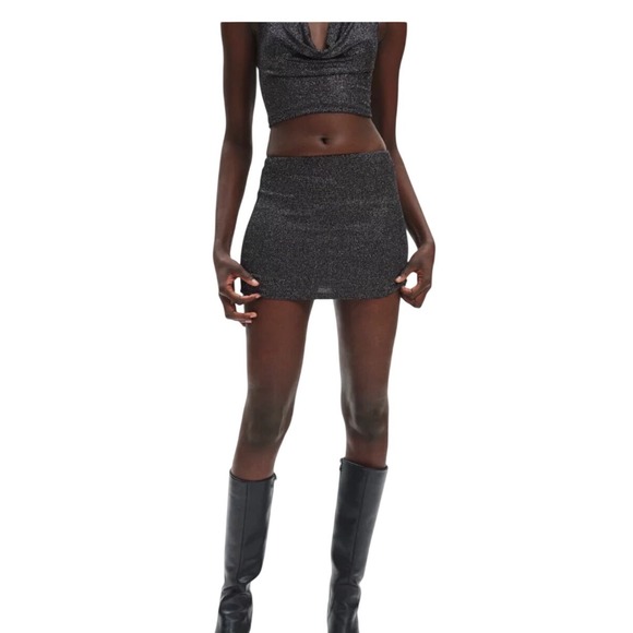 silence + noise Dresses & Skirts - Silence + Noise Britney Sparkle Micro Skirt Black Glitter Shimmer Y2K Party